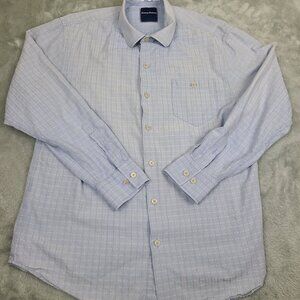 Tommy Bahama Shirt Mens Large Blue Silk Cotton Button‎ Up Short Sleeve Pocket